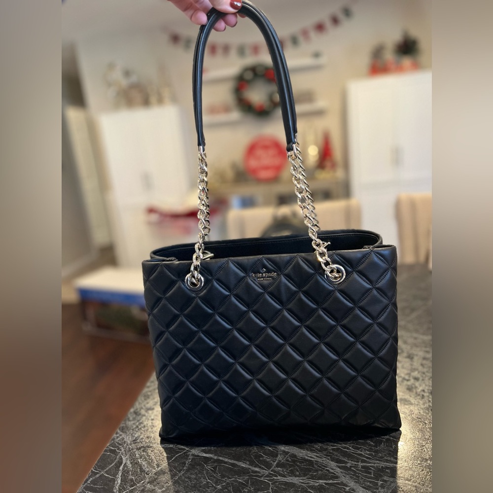 NWT Kate Spade Tote Purse Black with Gold Chain Detail